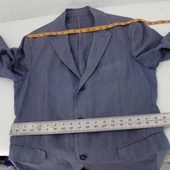 120% Lino Sports Coat medium linen Blue Unstructured notch lightweight blazer - Picture 10 of 16